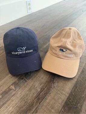 Set of Vineyard Vines Navy and Khaki Whale Logo Baseball Caps